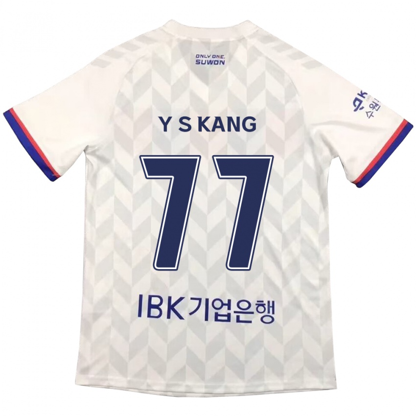 Bambino Maglia Sang-Yun Kang #77 Bianco Blu Kit Gara Away 2024/25 Maglietta