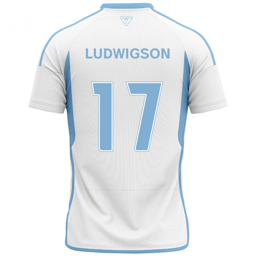 Bambino Maglia Gustav Ludwigson #17 Bianco Blu Kit Gara Away 2024/25 Maglietta