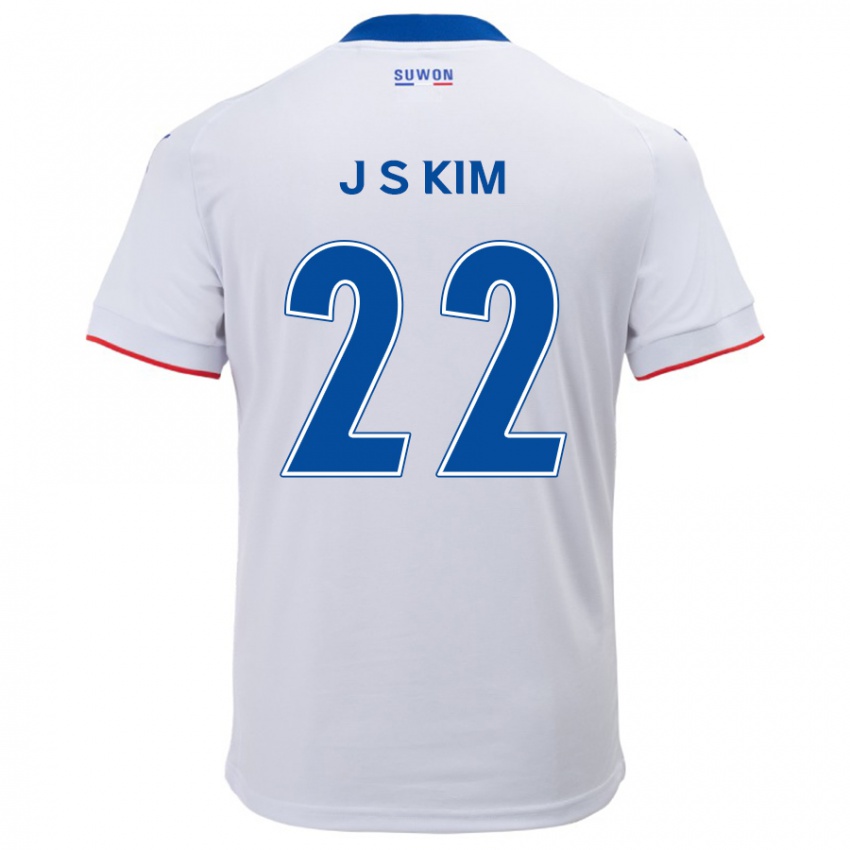 Bambino Maglia Sang-Jun Kim #22 Bianco Blu Kit Gara Away 2024/25 Maglietta