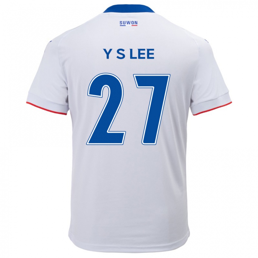 Bambino Maglia Shi-Yeong Lee #27 Bianco Blu Kit Gara Away 2024/25 Maglietta