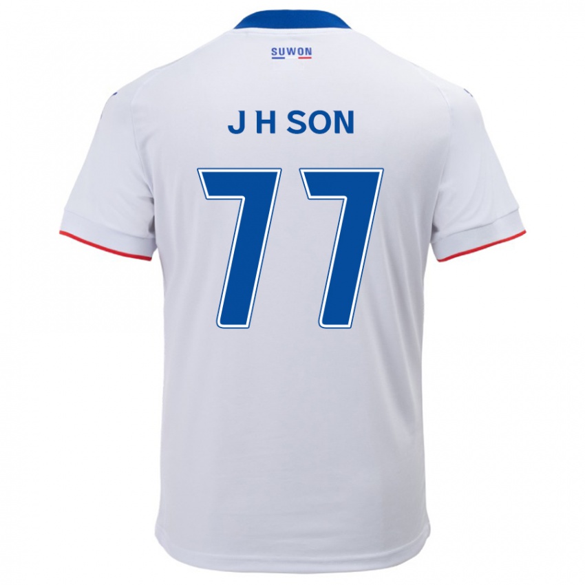 Bambino Maglia Ho-Jun Son #77 Bianco Blu Kit Gara Away 2024/25 Maglietta