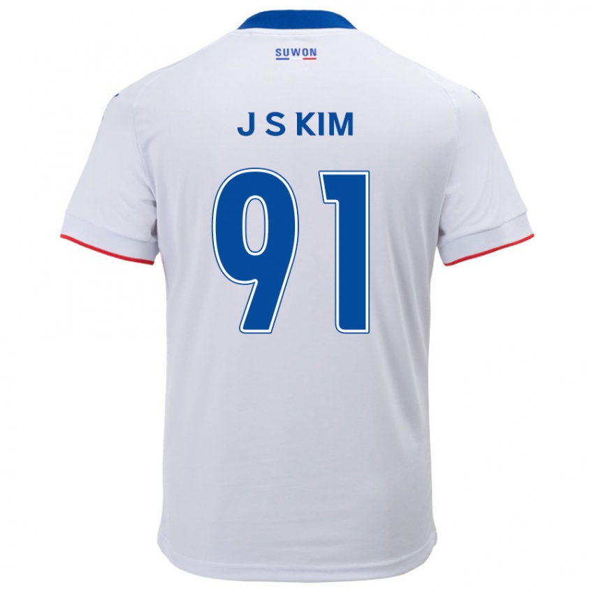 Bambino Maglia Seong-Ju Kim #91 Bianco Blu Kit Gara Away 2024/25 Maglietta