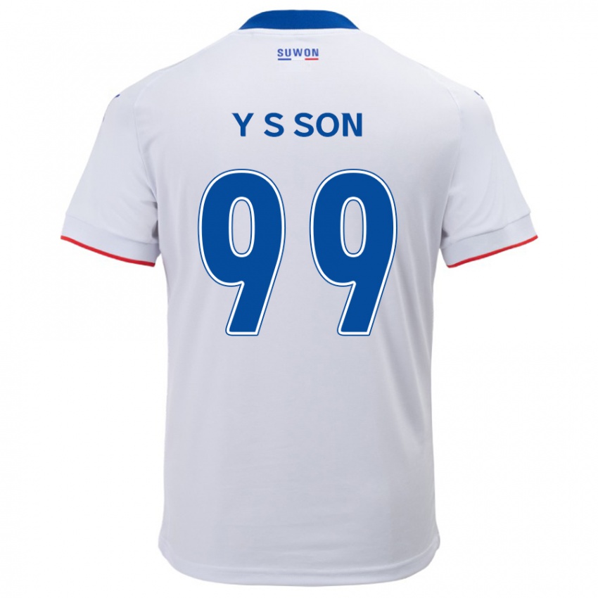 Bambino Maglia Suk-Yong Son #99 Bianco Blu Kit Gara Away 2024/25 Maglietta