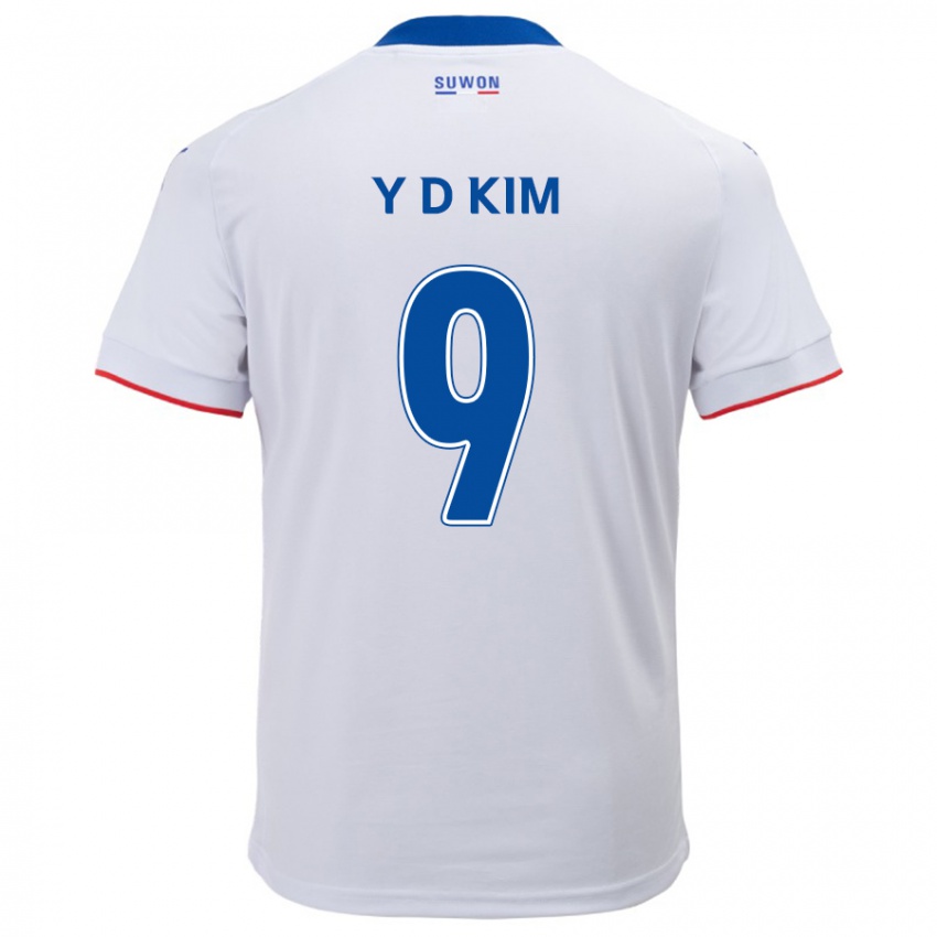 Bambino Maglia Dong-Yeon Kim #9 Bianco Blu Kit Gara Away 2024/25 Maglietta