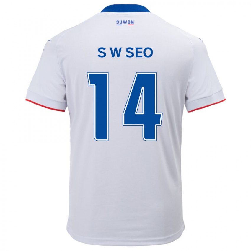 Bambino Maglia Woo-Seong Seo #14 Bianco Blu Kit Gara Away 2024/25 Maglietta