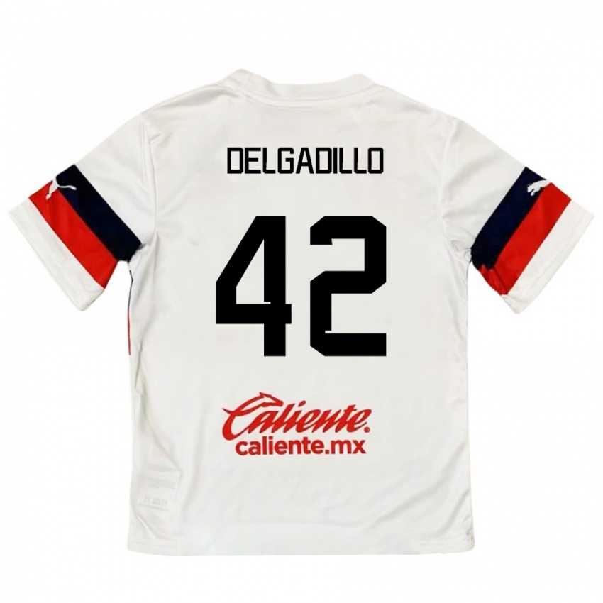 Bambino Maglia Diego Delgadillo #42 Bianco Rosso Kit Gara Away 2024/25 Maglietta