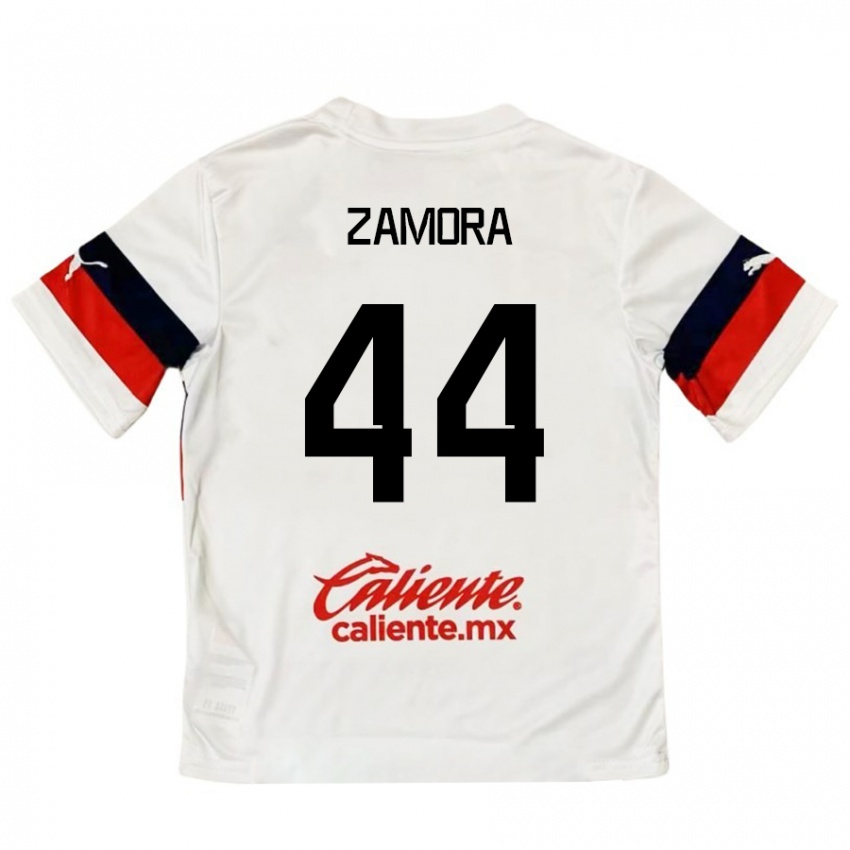 Bambino Maglia Saúl Zamora #44 Bianco Rosso Kit Gara Away 2024/25 Maglietta