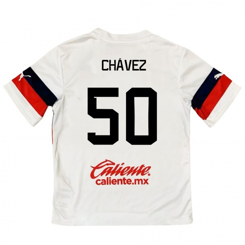 Bambino Maglia Mateo Chávez #50 Bianco Rosso Kit Gara Away 2024/25 Maglietta