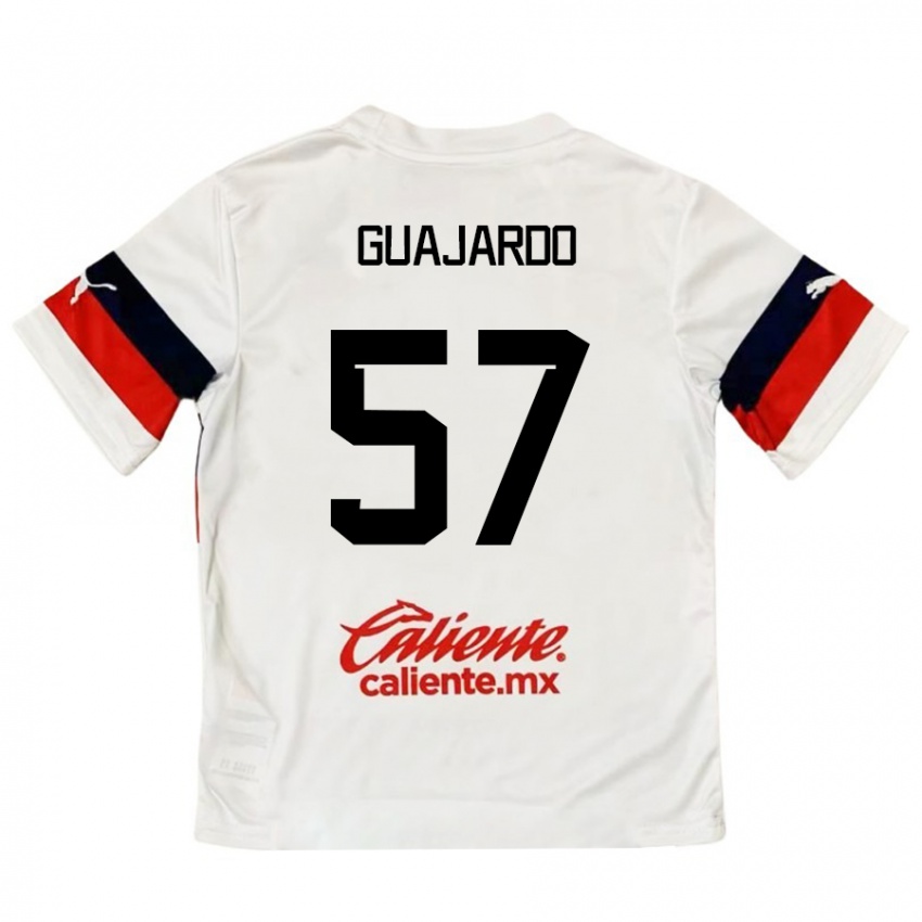 Bambino Maglia Dylan Guajardo #57 Bianco Rosso Kit Gara Away 2024/25 Maglietta