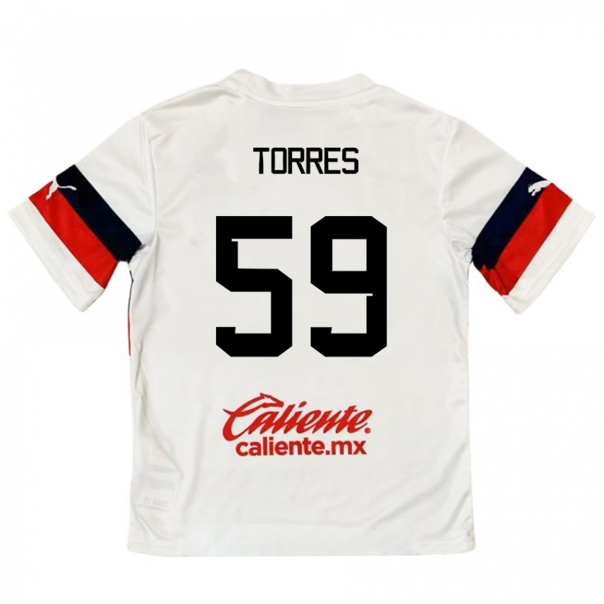 Bambino Maglia Christian Torres #59 Bianco Rosso Kit Gara Away 2024/25 Maglietta