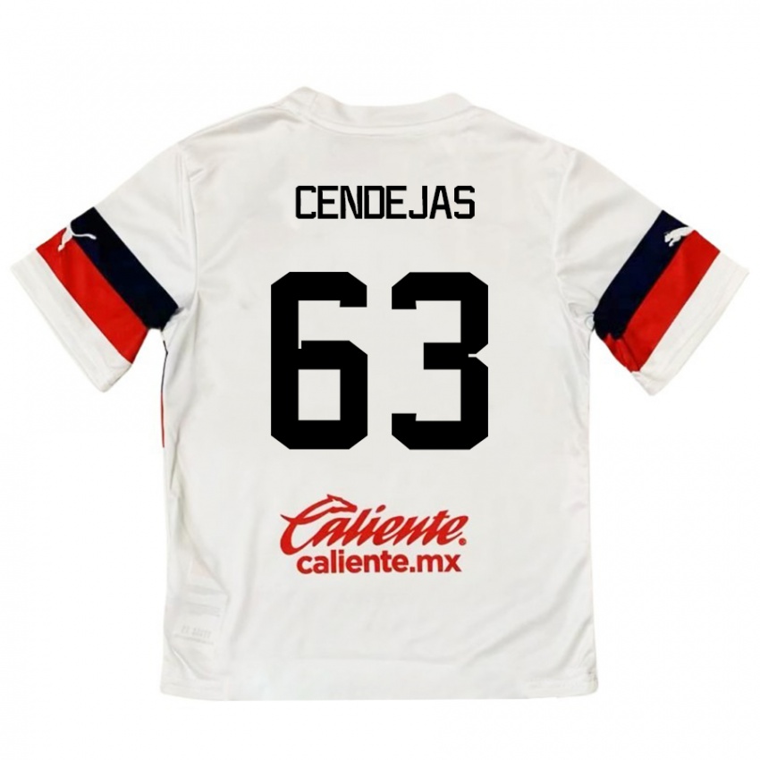 Bambino Maglia Matías Cendejas #63 Bianco Rosso Kit Gara Away 2024/25 Maglietta