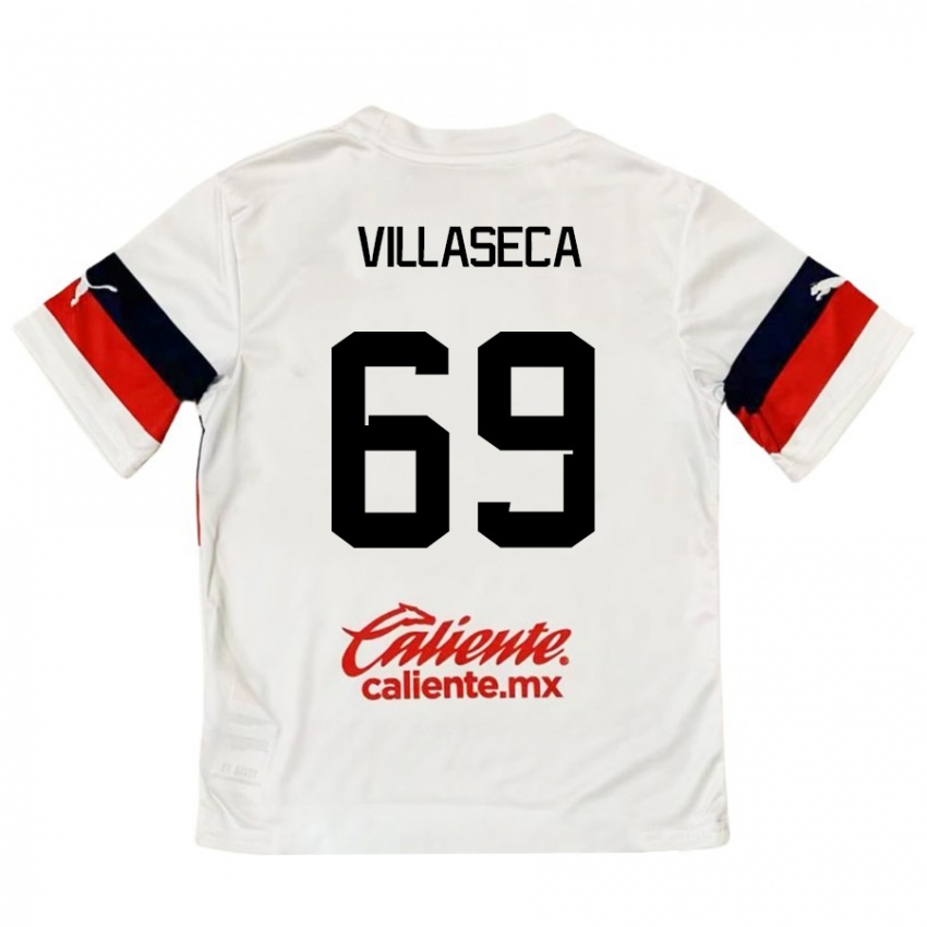 Bambino Maglia Daniel Villaseca #69 Bianco Rosso Kit Gara Away 2024/25 Maglietta