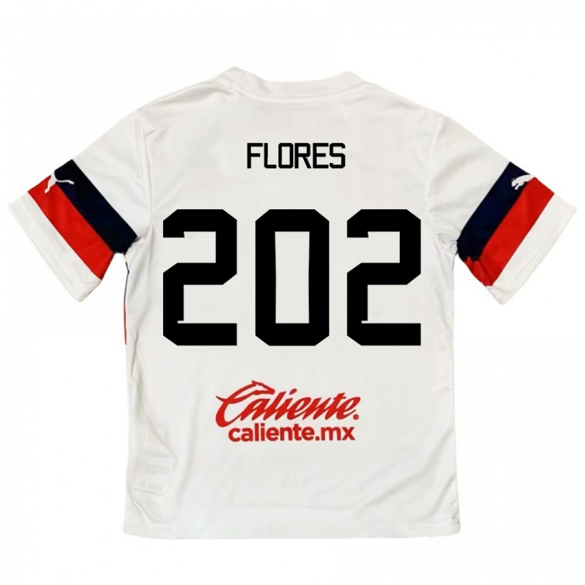 Bambino Maglia Daniel Flores #202 Bianco Rosso Kit Gara Away 2024/25 Maglietta