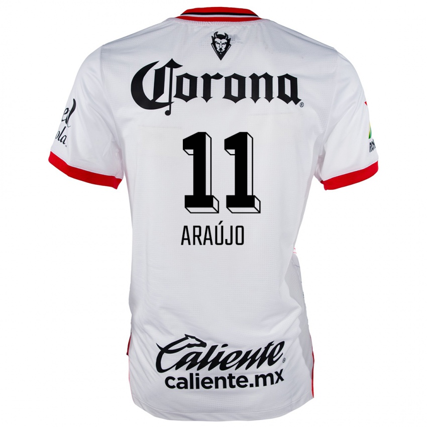 Bambino Maglia Maximiliano Araújo #11 Bianco Rosso Kit Gara Away 2024/25 Maglietta