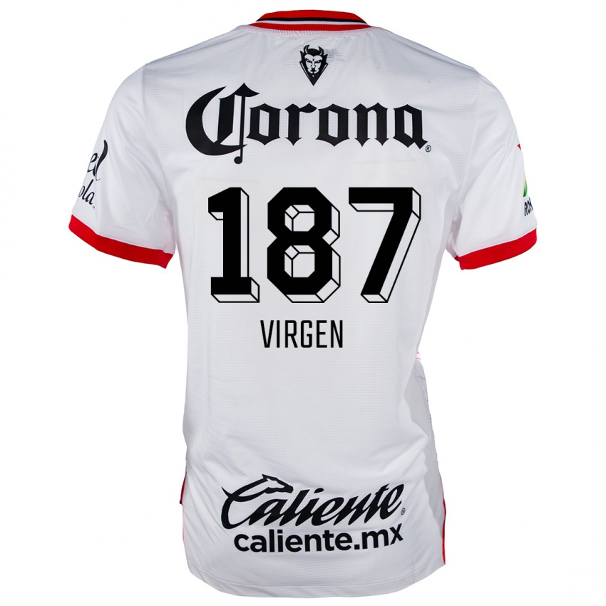 Bambino Maglia Oswaldo Virgen #187 Bianco Rosso Kit Gara Away 2024/25 Maglietta