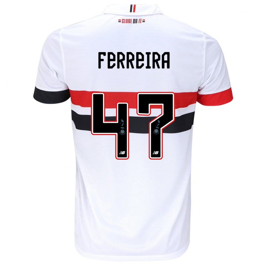 Uomo Maglia Ferreira #47 Bianco Rosso Nero Kit Gara Home 2024/25 Maglietta