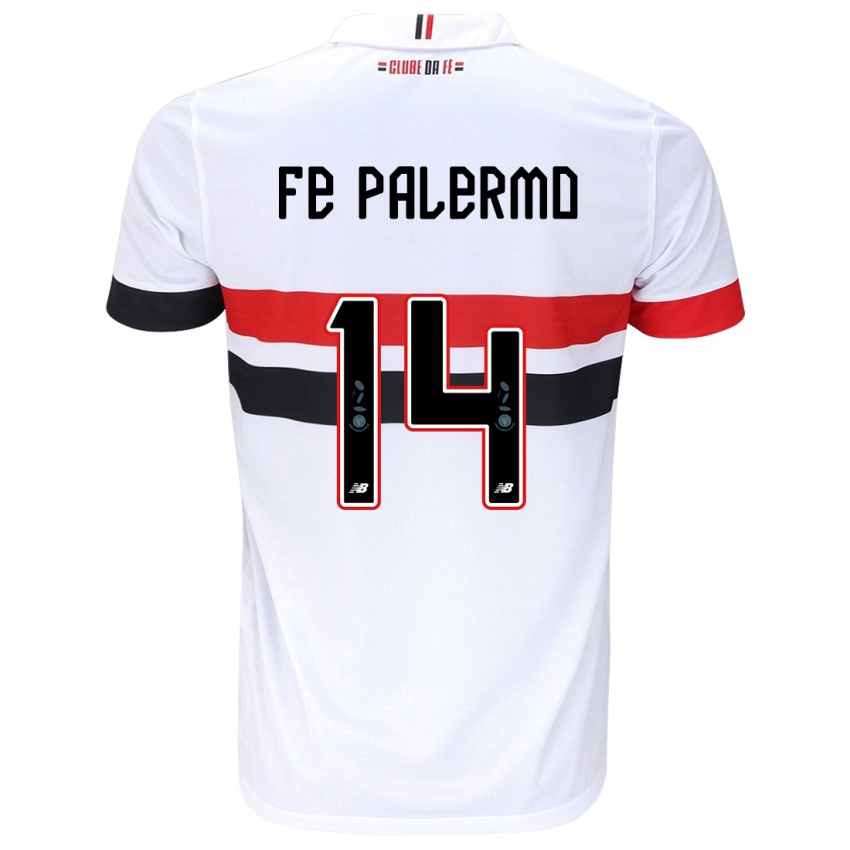 Uomo Maglia Fe Palermo #14 Bianco Rosso Nero Kit Gara Home 2024/25 Maglietta