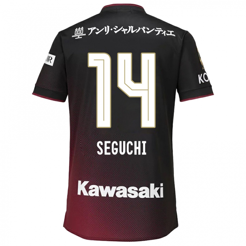 Uomo Maglia Taiga Seguchi #14 Nero Rosso Kit Gara Home 2024/25 Maglietta