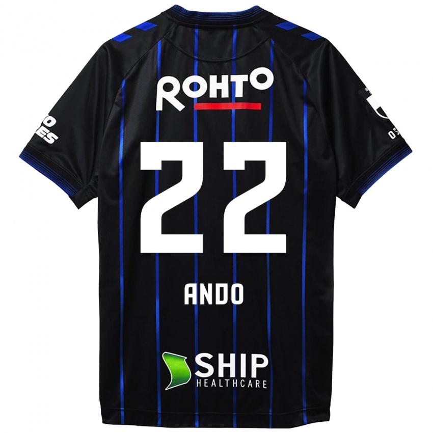 Uomo Maglia Rikuto Ando #22 Nero Blu Kit Gara Home 2024/25 Maglietta