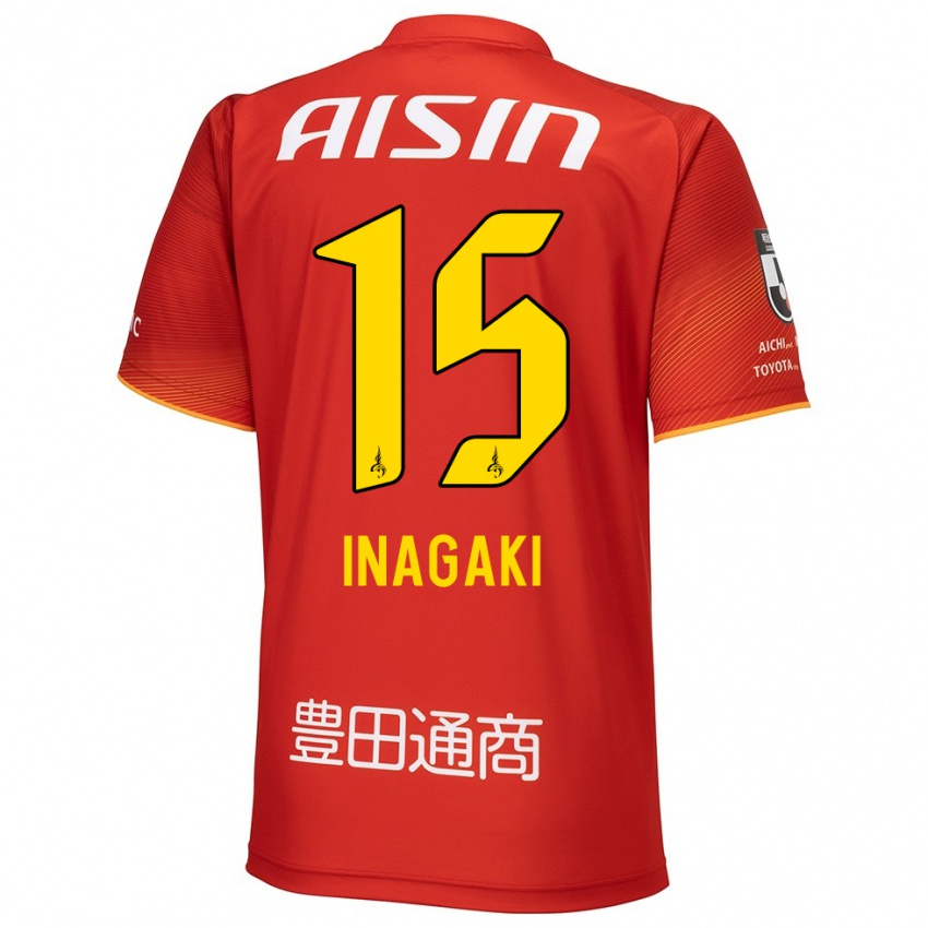 Uomo Maglia Sho Inagaki #15 Rosso Bianco Giallo Kit Gara Home 2024/25 Maglietta