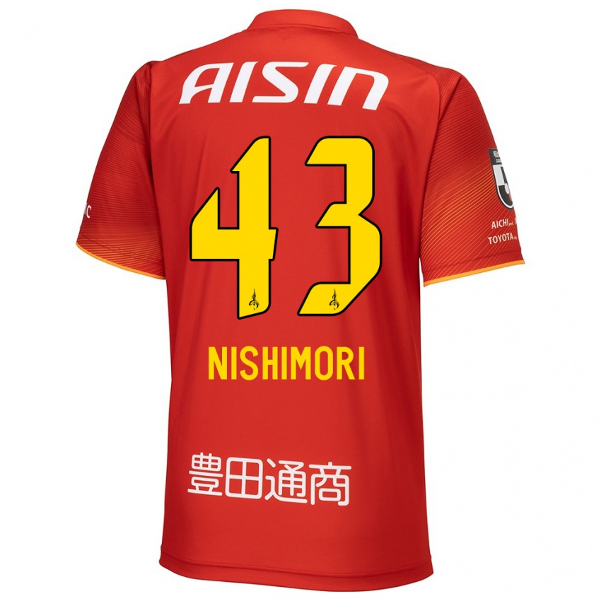 Uomo Maglia Yuto Nishimori #43 Rosso Bianco Giallo Kit Gara Home 2024/25 Maglietta