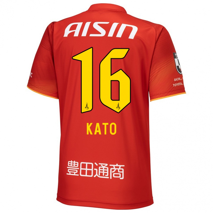 Uomo Maglia Naotaro Kato #16 Rosso Bianco Giallo Kit Gara Home 2024/25 Maglietta