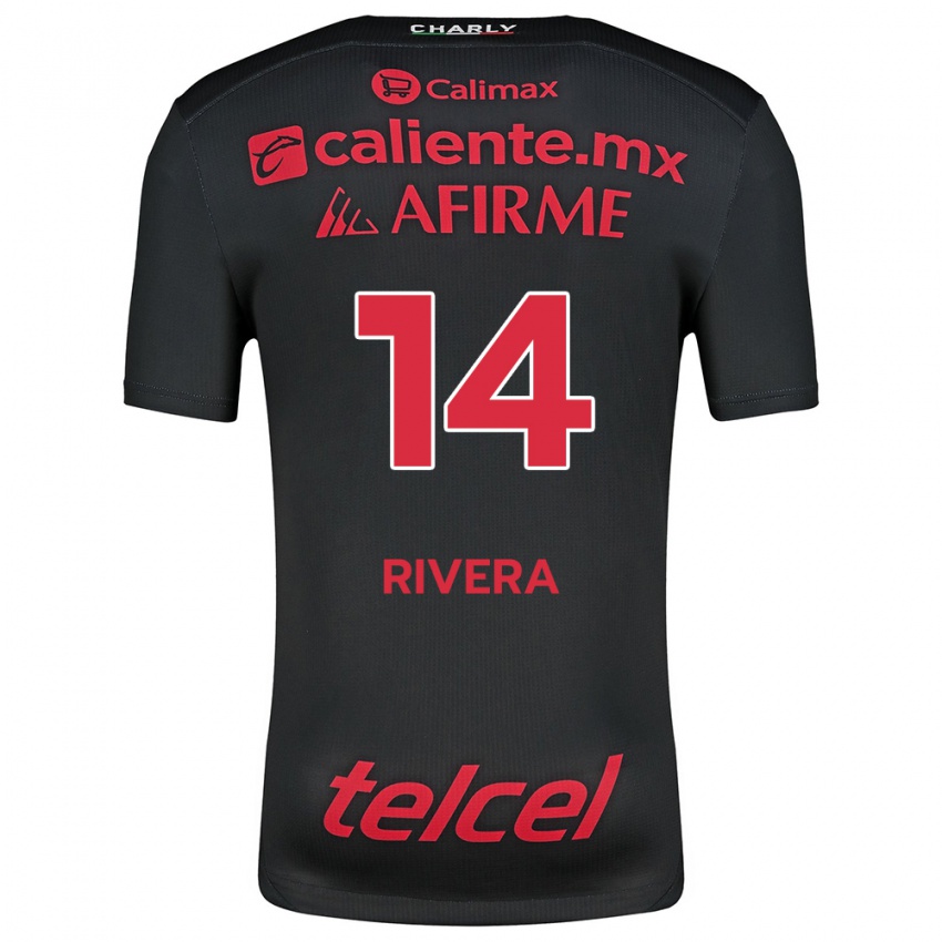 Uomo Maglia Christian Rivera #14 Nero Rosso Kit Gara Home 2024/25 Maglietta