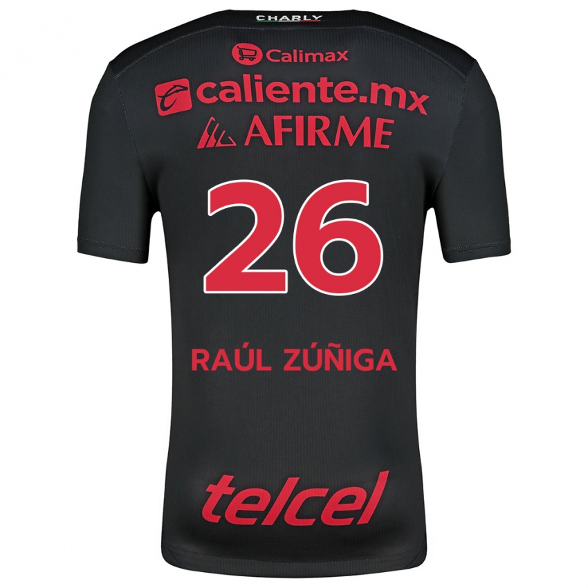 Uomo Maglia José Raúl Zúñiga #26 Nero Rosso Kit Gara Home 2024/25 Maglietta