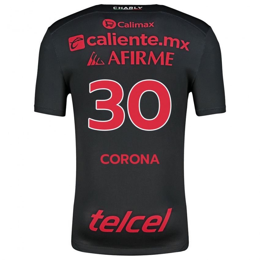 Uomo Maglia Jesús Corona #30 Nero Rosso Kit Gara Home 2024/25 Maglietta