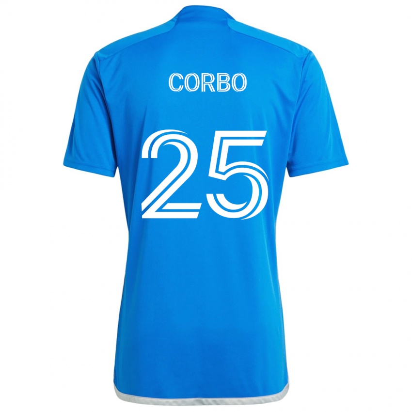 Uomo Maglia Gabriele Corbo #25 Blu Bianco Kit Gara Home 2024/25 Maglietta