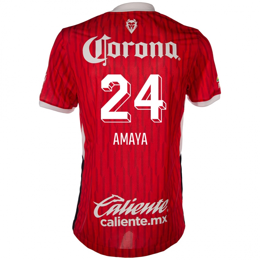 Uomo Maglia Frankie Amaya #24 Rosso Bianco Kit Gara Home 2024/25 Maglietta