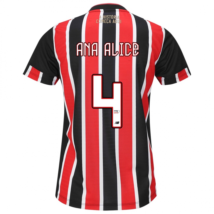 Uomo Maglia Ana Alice Luciano Da Silva #4 Nero Rosso Bianco Kit Gara Away 2024/25 Maglietta