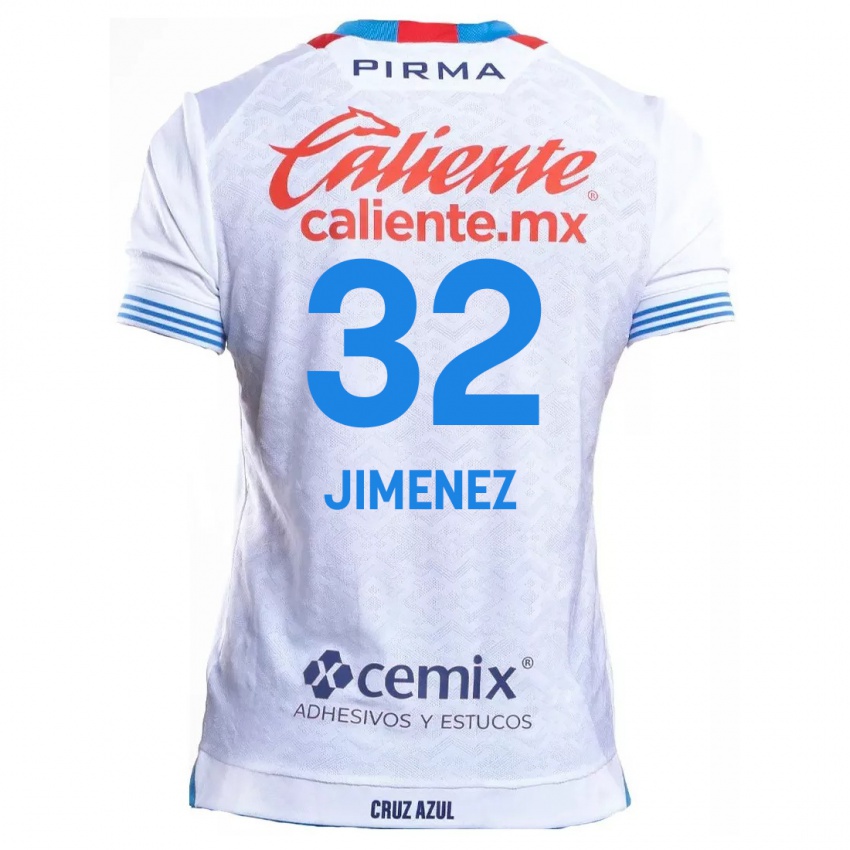 Uomo Maglia Cristian Jimenez #32 Bianco Blu Kit Gara Away 2024/25 Maglietta