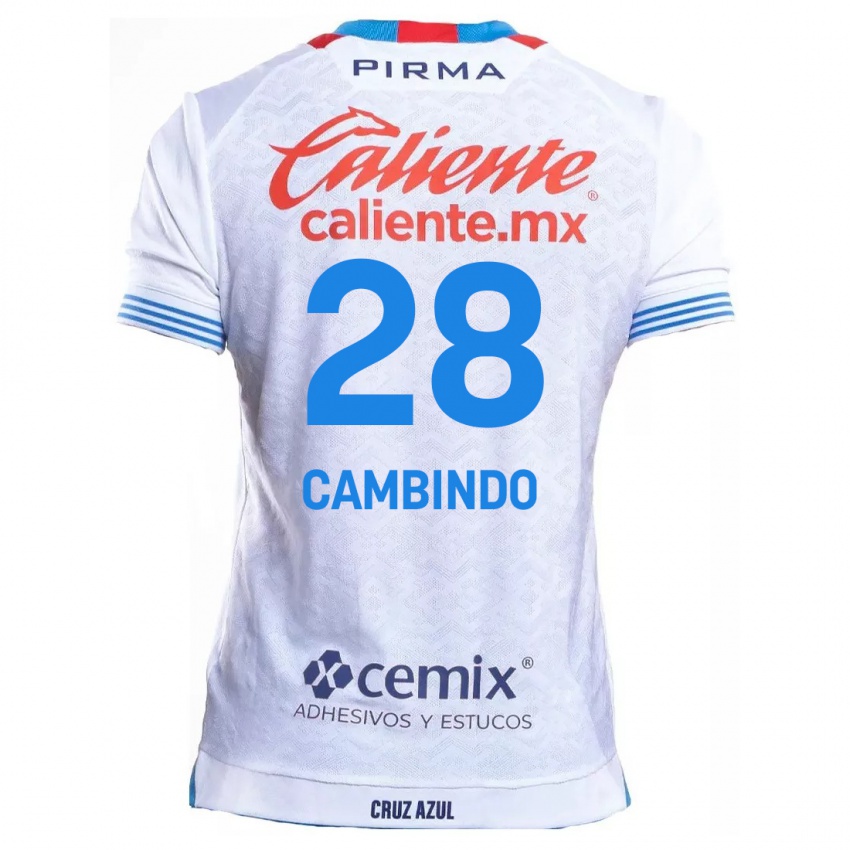 Uomo Maglia Diber Cambindo #28 Bianco Blu Kit Gara Away 2024/25 Maglietta