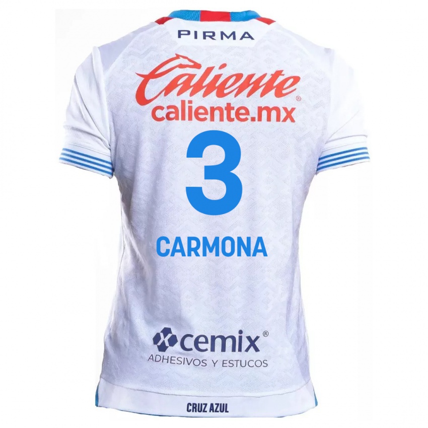 Uomo Maglia Edith Carmona #3 Bianco Blu Kit Gara Away 2024/25 Maglietta