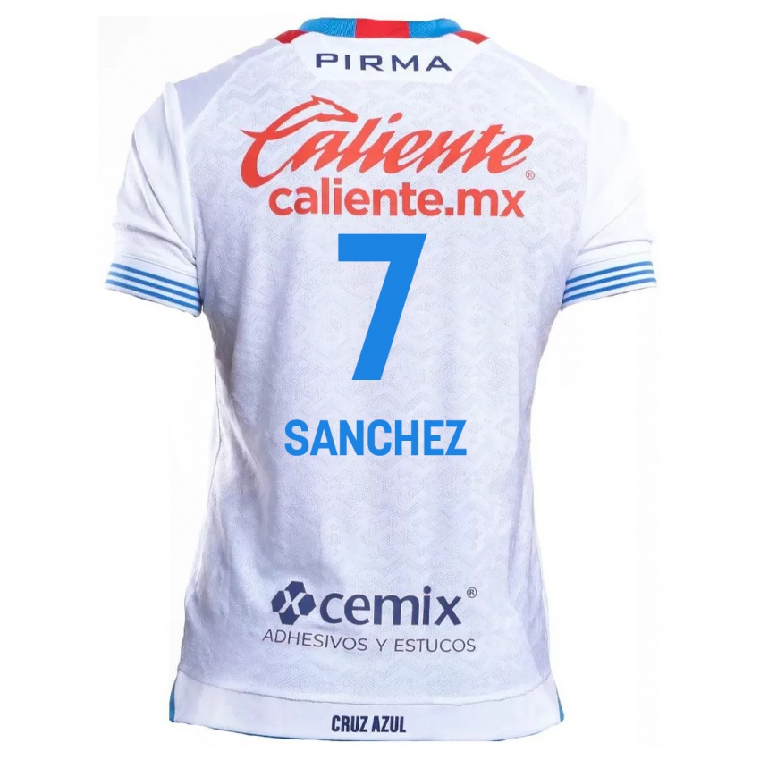 Uomo Maglia Andrea Sanchez #7 Bianco Blu Kit Gara Away 2024/25 Maglietta