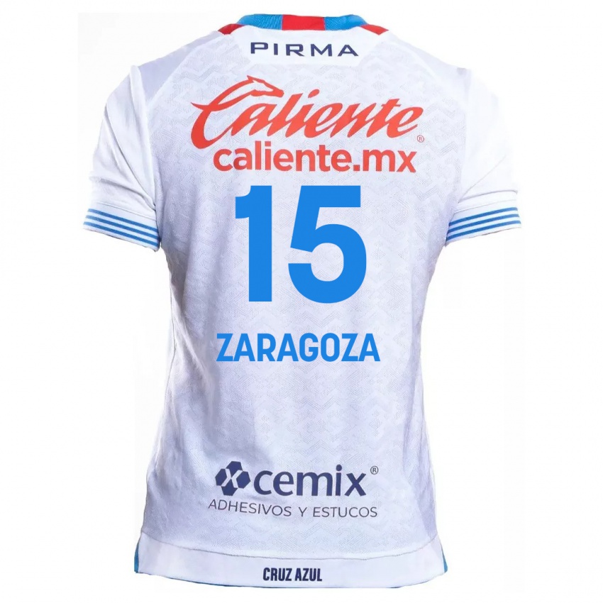 Uomo Maglia Nancy Zaragoza #15 Bianco Blu Kit Gara Away 2024/25 Maglietta