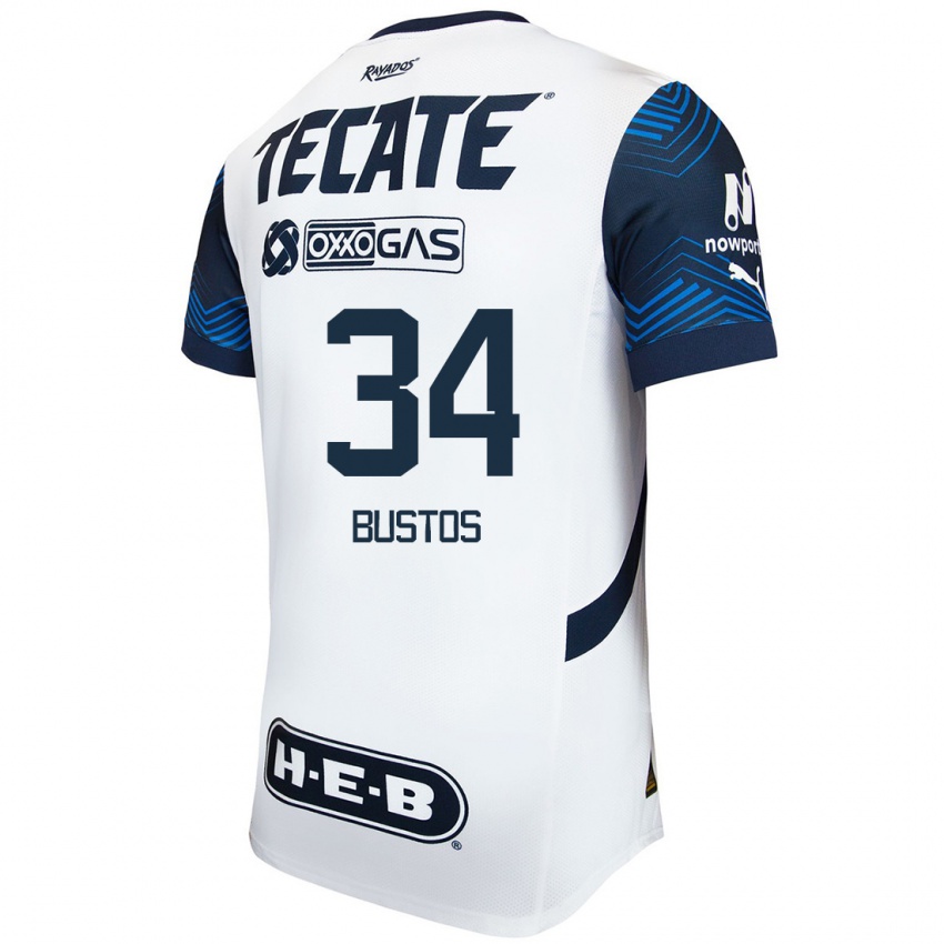 Uomo Maglia César Bustos #34 Bianco Blu Kit Gara Away 2024/25 Maglietta