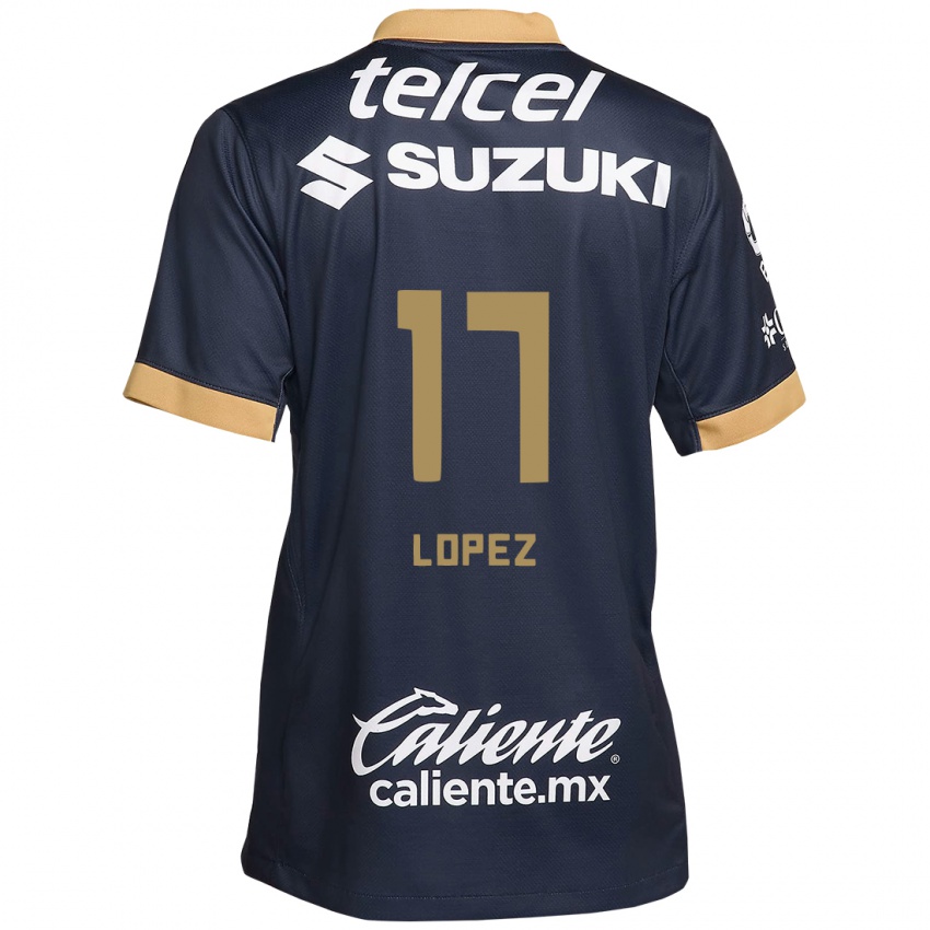 Uomo Maglia Leonel Lopez #17 Ossidiana Oro Bianco Kit Gara Away 2024/25 Maglietta