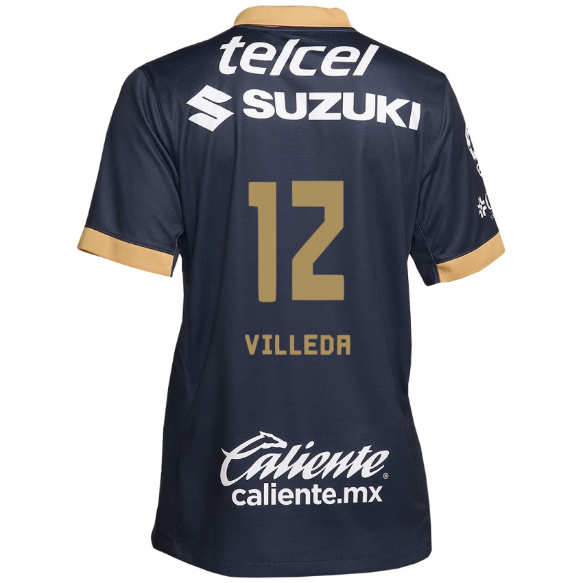 Uomo Maglia Melany Villeda #12 Ossidiana Oro Bianco Kit Gara Away 2024/25 Maglietta