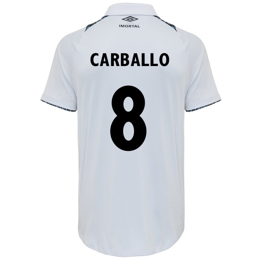 Uomo Maglia Felipe Carballo #8 Bianco Blu Kit Gara Away 2024/25 Maglietta