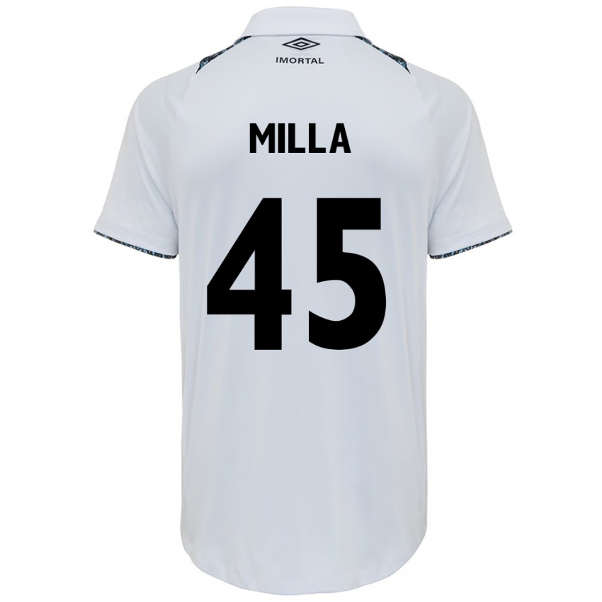 Uomo Maglia Lucas Milla #45 Bianco Blu Kit Gara Away 2024/25 Maglietta