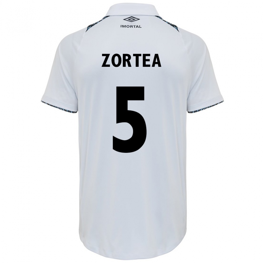 Uomo Maglia Bernardo Zortea #5 Bianco Blu Kit Gara Away 2024/25 Maglietta