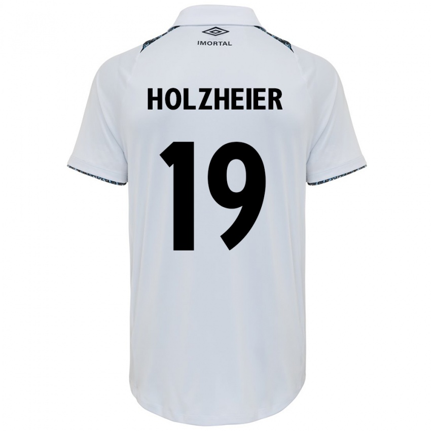 Uomo Maglia Agostina Holzheier #19 Bianco Blu Kit Gara Away 2024/25 Maglietta