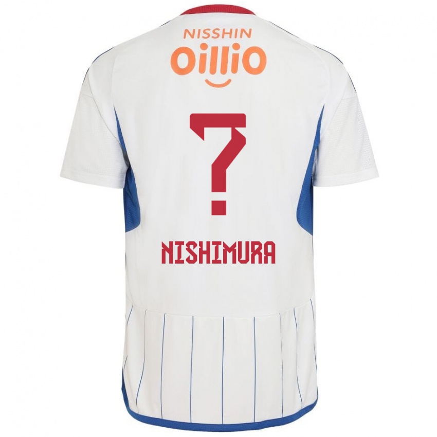 Uomo Maglia Takuma Nishimura #0 Bianco Blu Rosso Kit Gara Away 2024/25 Maglietta