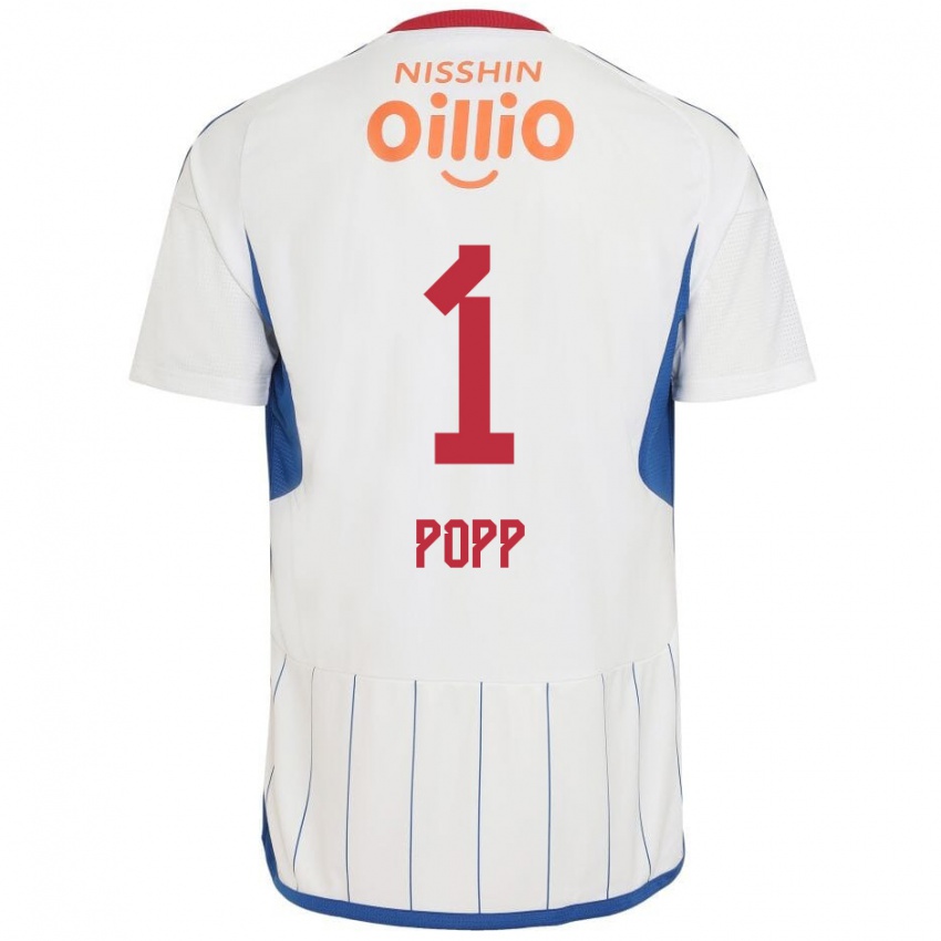 Uomo Maglia William Popp #1 Bianco Blu Rosso Kit Gara Away 2024/25 Maglietta