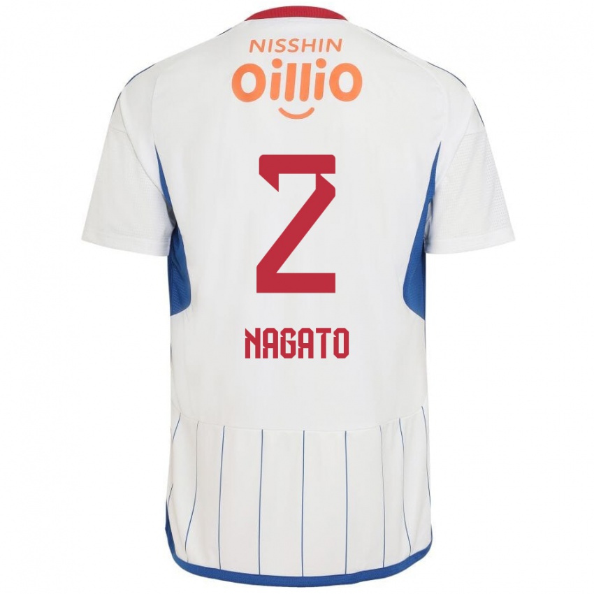 Uomo Maglia Katsuya Nagato #2 Bianco Blu Rosso Kit Gara Away 2024/25 Maglietta