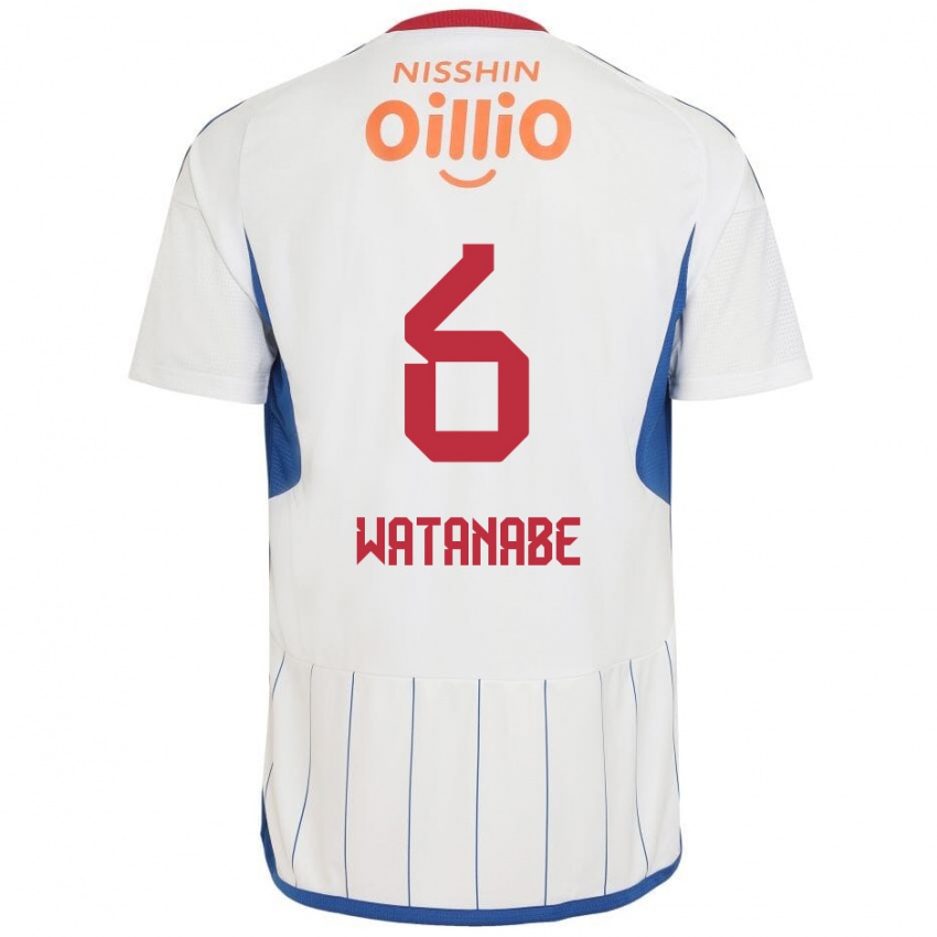 Uomo Maglia Kota Watanabe #6 Bianco Blu Rosso Kit Gara Away 2024/25 Maglietta