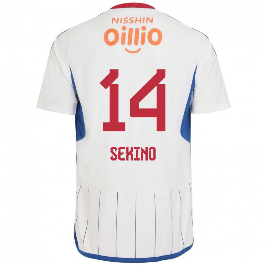 Uomo Maglia Aiki Sekino #14 Bianco Blu Rosso Kit Gara Away 2024/25 Maglietta