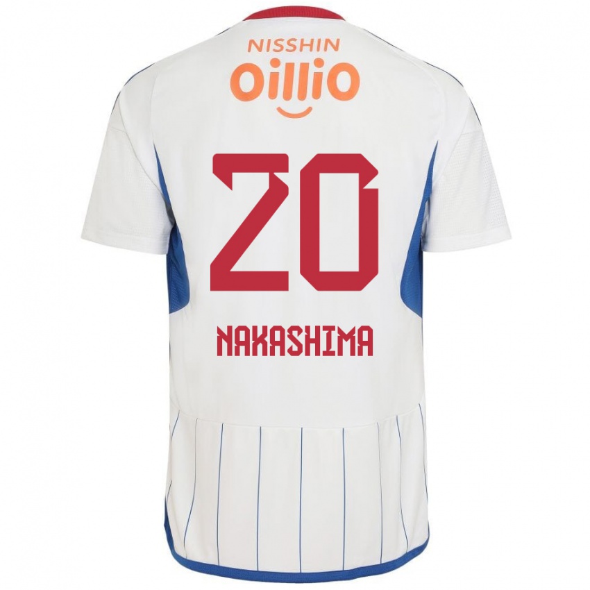 Uomo Maglia Rikuto Nakashima #20 Bianco Blu Rosso Kit Gara Away 2024/25 Maglietta